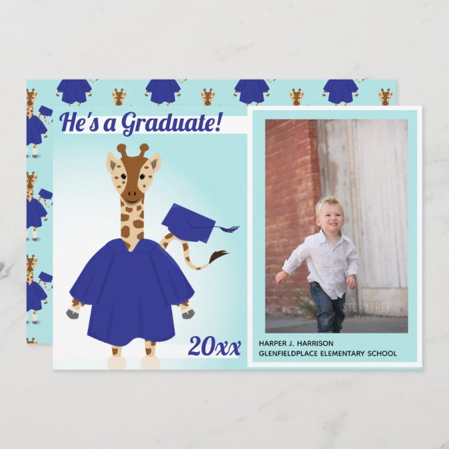 Giraffe Yellow Brown Graduation Photo Announcement (Front/Back)