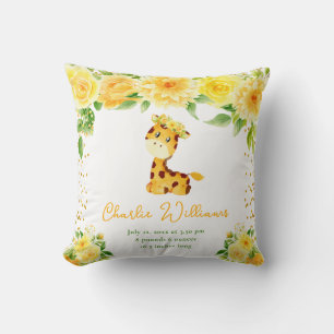 Giraffe Yellow Floral Birth Statistics Throw Pillow