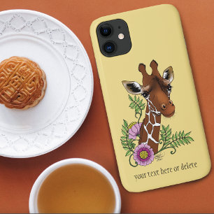 Giraffe Yellow Portrait Flowers iPhone 11 Case