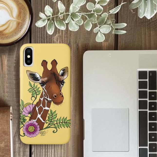 Giraffe Yellow Portrait Flowers Case-Mate iPhone Case (Creator Uploaded)