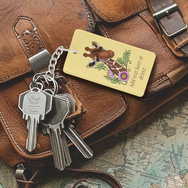 Giraffe Yellow Portrait Flowers Keychain (Creator Uploaded)
