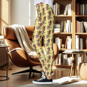 Giraffe Yellow Portrait Flowers Leggings