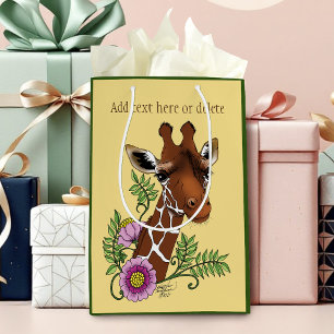 Giraffe Yellow Portrait Flowers Medium Gift Bag