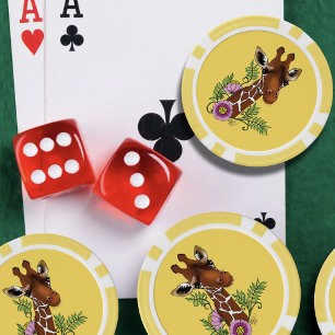 Giraffe Yellow Portrait Flowers Poker Chips