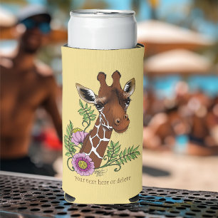 Giraffe Yellow Portrait Flowers Seltzer Can Cooler