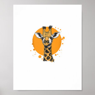 Giraffe Yellow Sun Abstract Animal Portrait Poster