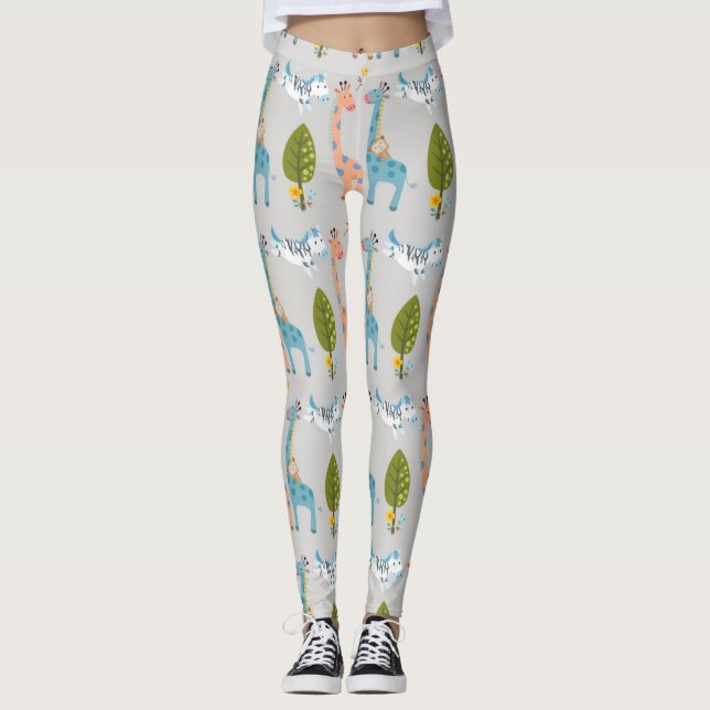 Giraffe Zebra And Monkey Pattern Leggings (Front)