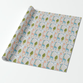 Giraffe Zebra And Monkey Pattern Wrapping Paper