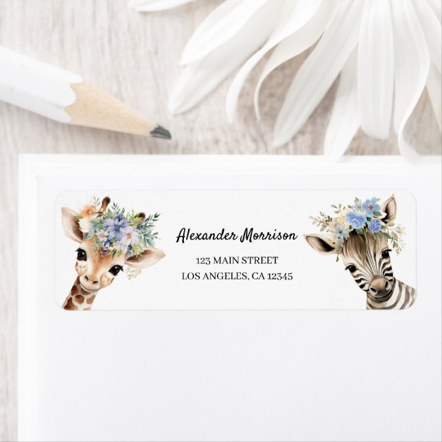 Giraffe & Zebra Boy 2e anniversaire Adresse de ret (En situation)
