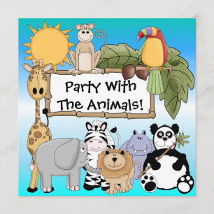 Giraffe Zebra Lion Zoo Animals Birthday Invitation