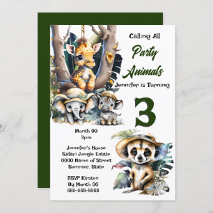 Giraffe zebra safari zoo animals jungle party invitation