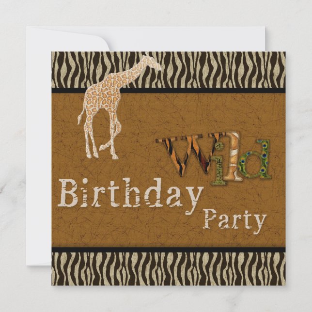 Giraffe Zebra Safari Zoo Birthday Party Invitation (Front)