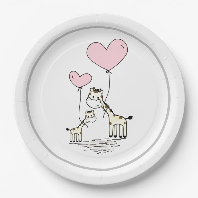 Giraffes and Hearts Paper Plate (Front)