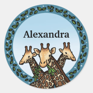 Giraffes and Laurel, Add Your Name Classic Round Sticker