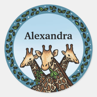 Giraffes and Laurel, Add Your Name Classic Round Sticker
