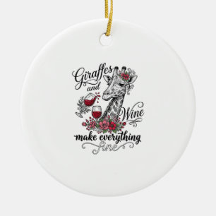 Giraffes And Wine Vintage Engraving Shirt Design_1 Ceramic Ornament