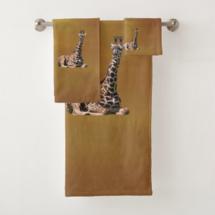 Giraffes at sunset brown bath towel set