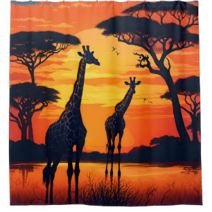 Giraffes at the Watering Hole at Sunset