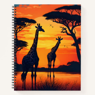 Giraffes at the Watering Hole at Sunset Notebook