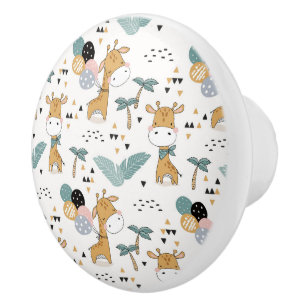 Giraffes, Balloons and Palm Trees ceramic knob