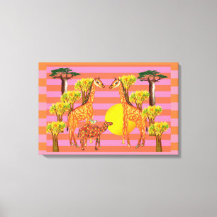 Giraffes, Camel and a bird Wrapped Canvas