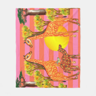 Giraffes, Camel & Sun Fleece Blanket