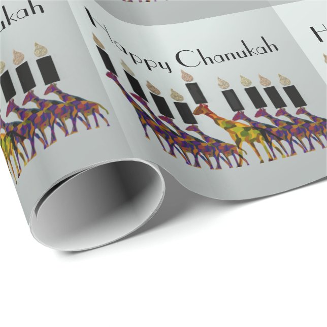 Giraffes Chanukah Menorah Wrapping Paper (Roll Corner)