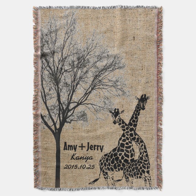 Giraffes Couple Love Personalized Wedding Gift Throw Blanket (Front Vertical)