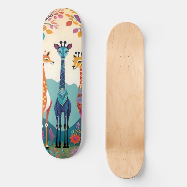 Giraffes Cute Artwork Skateboard (Front)