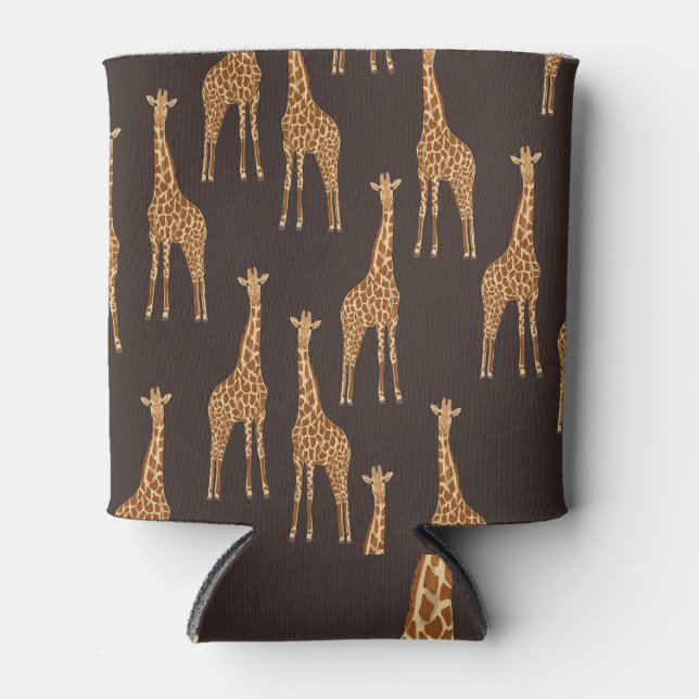Giraffes Dark: Abstract Vintage Seamless. Can Cooler (Front)
