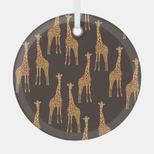 Giraffes Dark: Abstract Vintage Seamless. Glass Ornament