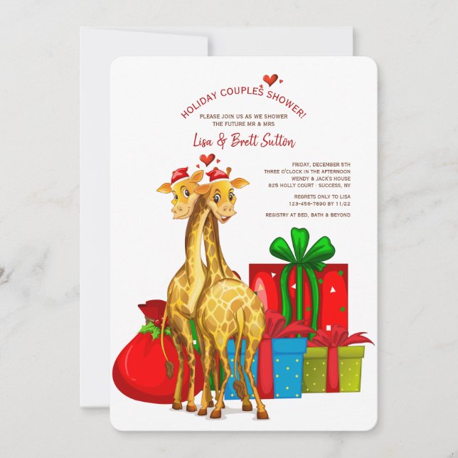 Giraffes de Noël Invitation à la douche pour les c (Devant)
