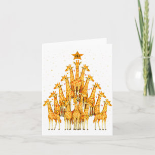 Giraffes Forming Christmas Tree Lights Star Safari Card