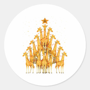 Giraffes Forming Christmas Tree Lights Star Safari Classic Round Sticker