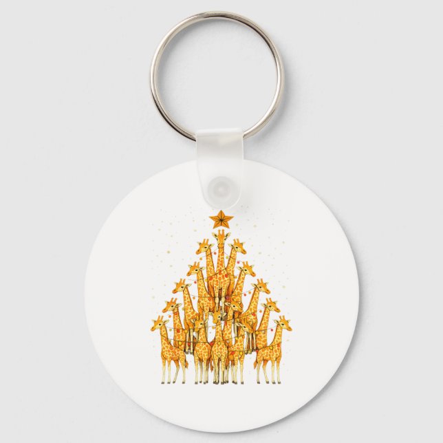 Giraffes Forming Christmas Tree Lights Star Safari Keychain (Front)