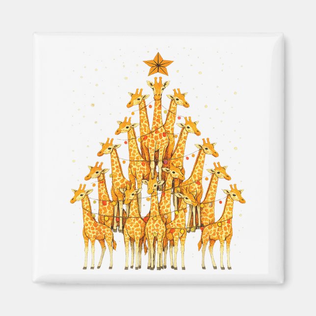 Giraffes Forming Christmas Tree Lights Star Safari Magnet (Front)