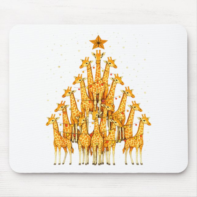 Giraffes Forming Christmas Tree Lights Star Safari Mouse Pad (Front)