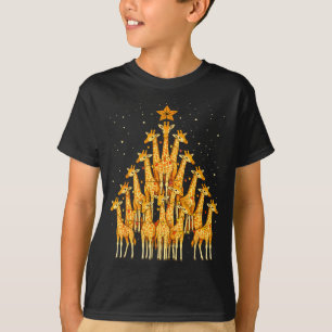 Giraffes Forming Christmas Tree Lights Star Safari T-Shirt