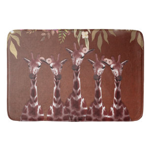 Giraffes Giraffe Floral Rustic Brown Safari Chic Bath Mat