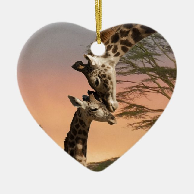 Giraffes Greeting Each Other Ceramic Ornament (Front)
