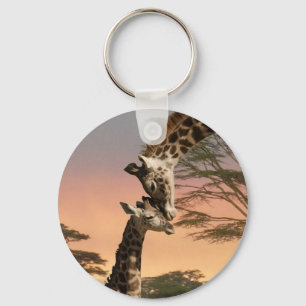Giraffes Greeting Each Other Keychain