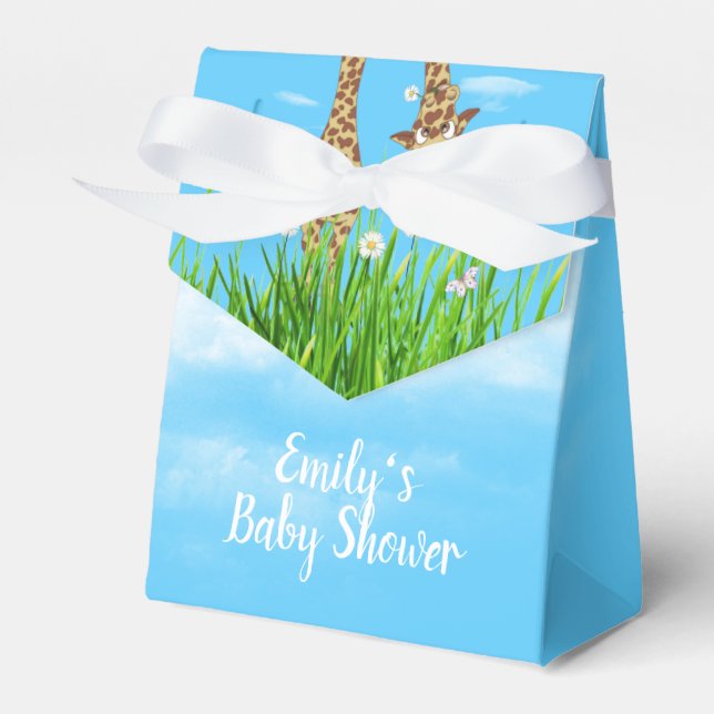 Giraffes in Grass with Daisy Favor Box (Front Side)