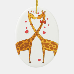 Giraffes in Love Ceramic Ornament
