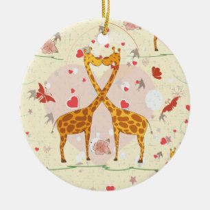 Giraffes in Love Ceramic Ornament