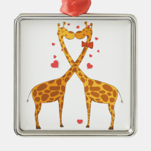 Giraffes in Love Metal Ornament