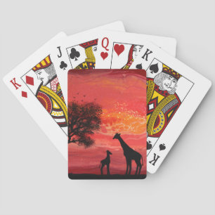 giraffes in sunset playing cards