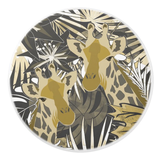 Giraffes in the night forest. ceramic knob (Front)