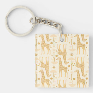 Giraffes in the Savannah in Yellow Keychain