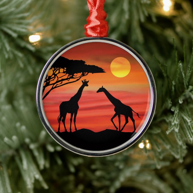 Giraffes in the Serengeti Sunset Metal Ornament (Tree)