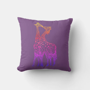 Giraffes Kiss colourful art Throw Cushion